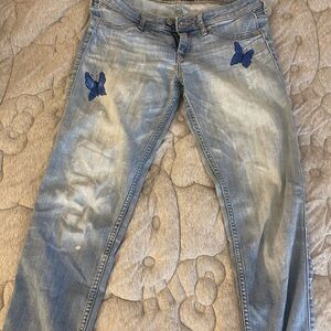 Hollister Vintage Lowrise Jeans with painted on butterflies